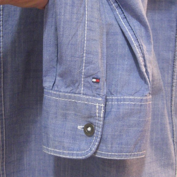 Tommy Hilfiger Blue Chambray Roll Tab Sleeve Casual Shirt - Picture 7 of 13
